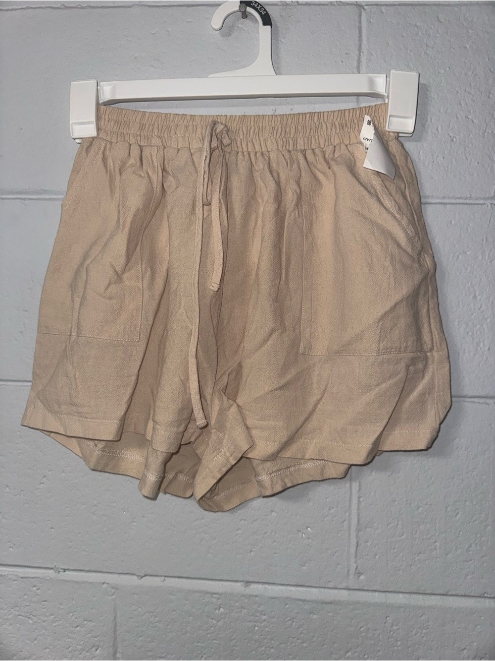SHEIN Light Beige Drawstring Linen-Blend Athletic Shorts